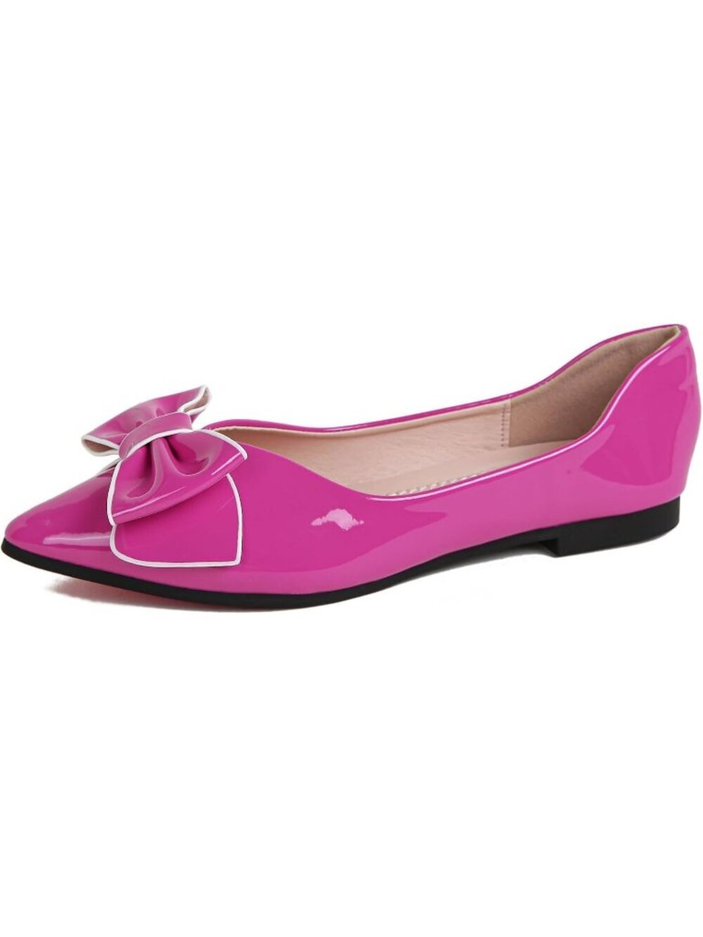 Women's Rose Leather Comfortable Bow Pointed Toe Slip On Ballet Flat Party Shoes